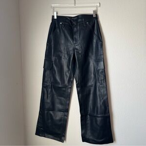 Banana Republic Factory Mid Rise Cargo Black Faux Leather Pants Size 4